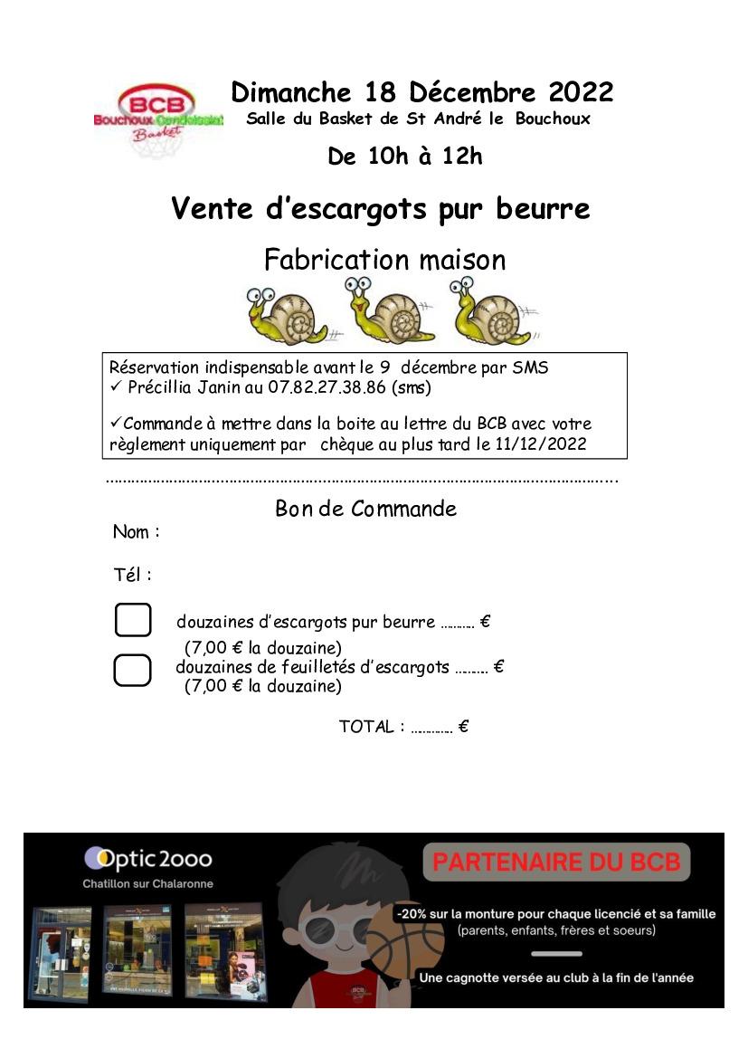 Information du BCB - Vente d'escargots