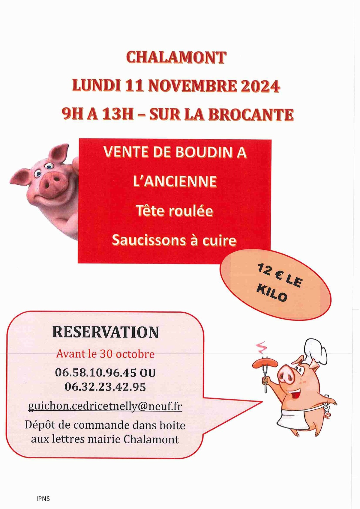 Vente de boudin - 11 novembre - Conscrits Chalamont