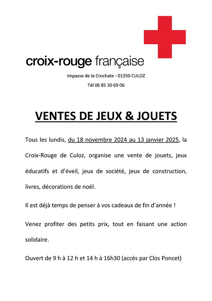 Ventes de jeux et jouets Croix Rouge