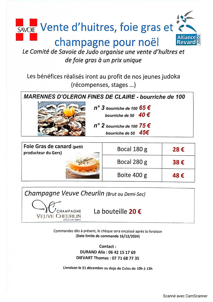 Vente d'huitres et foie gras club de Judo