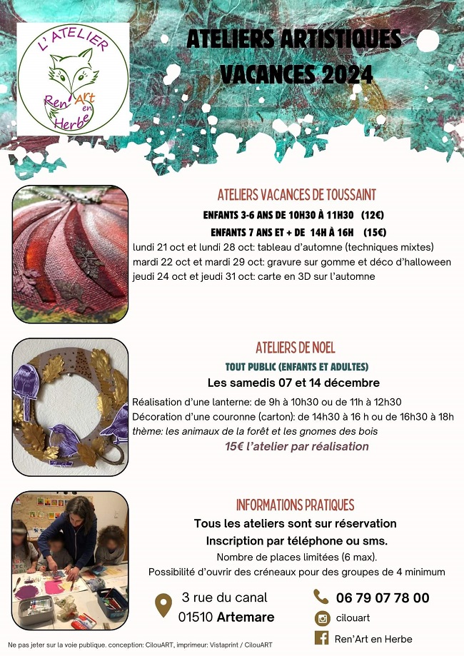 Ateliers artistiques vacances 2024