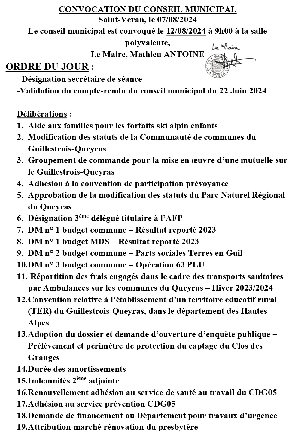 Prochain Conseil Municipal : 12 août. (1/1)