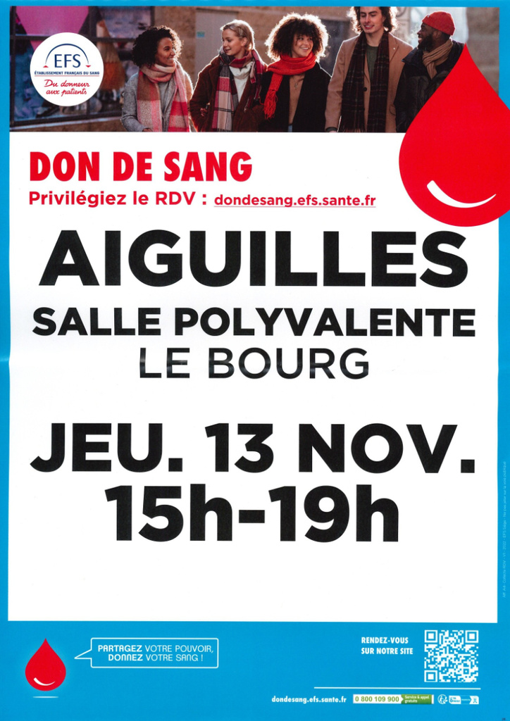 Don du sang à Aiguiles 13 novembre 2025