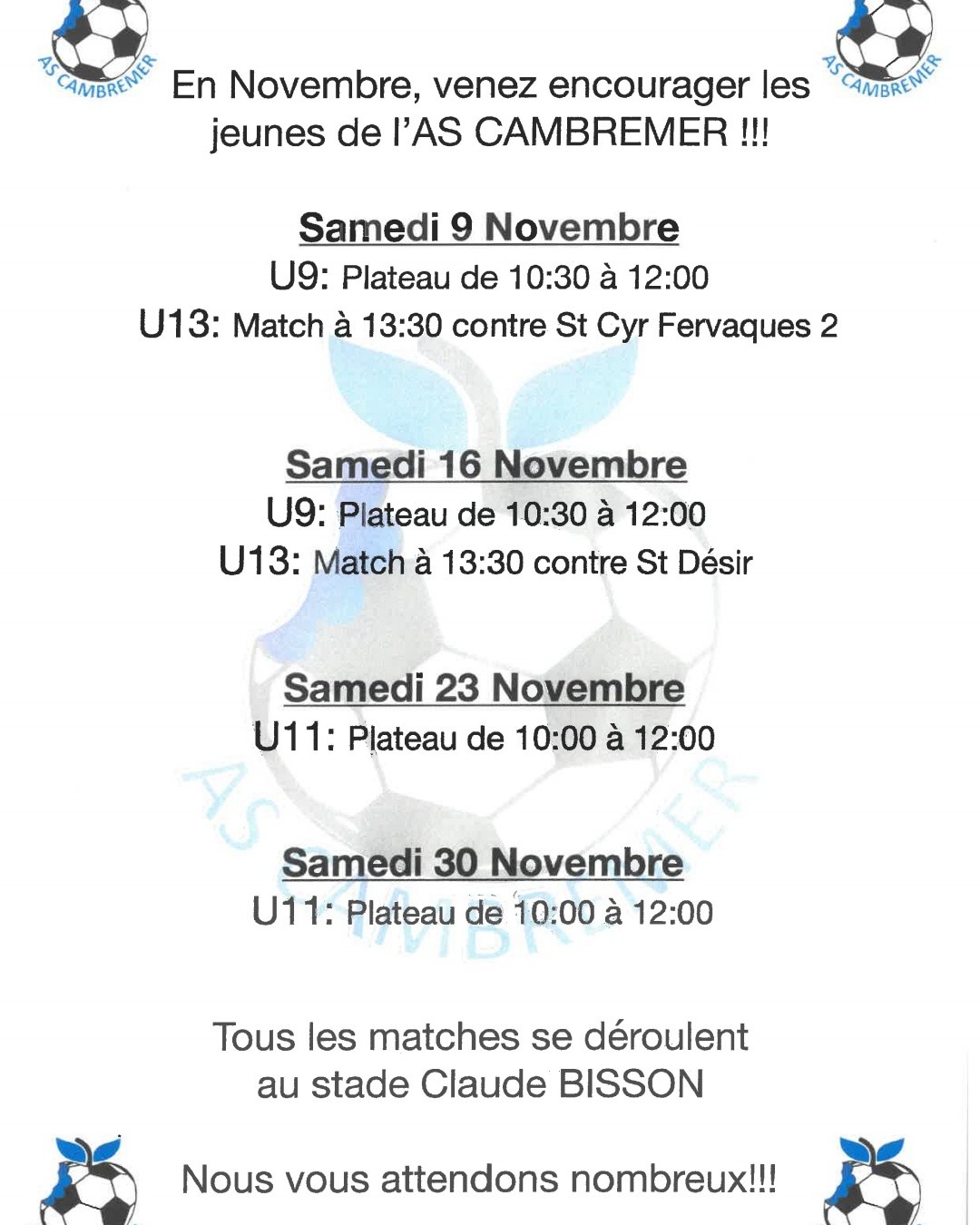 Venez encourager les jeunes de l'AS Foot de Cambremer !