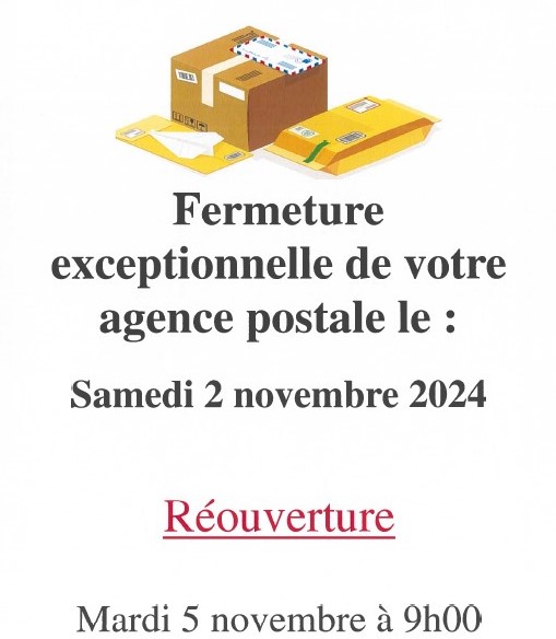 Fermeture de l'Agence Postale samedi 2 novembre