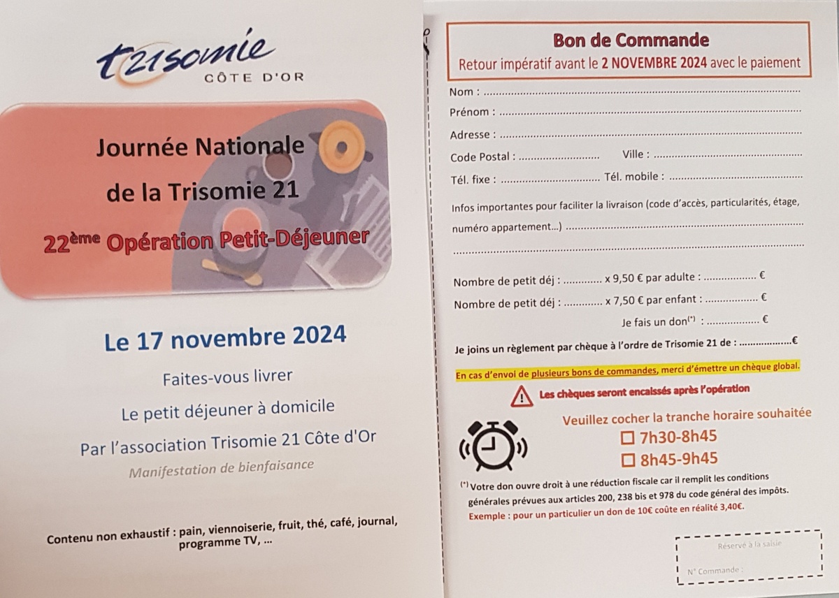 Journée de la trisomie 21, opération petit déjeuner 17/11