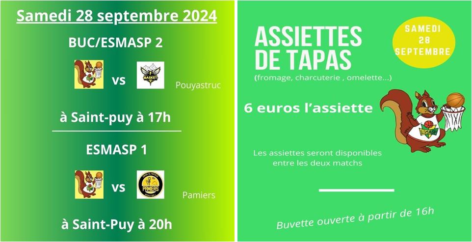 2 matchs de basket et tapas le 28 septembre 2024