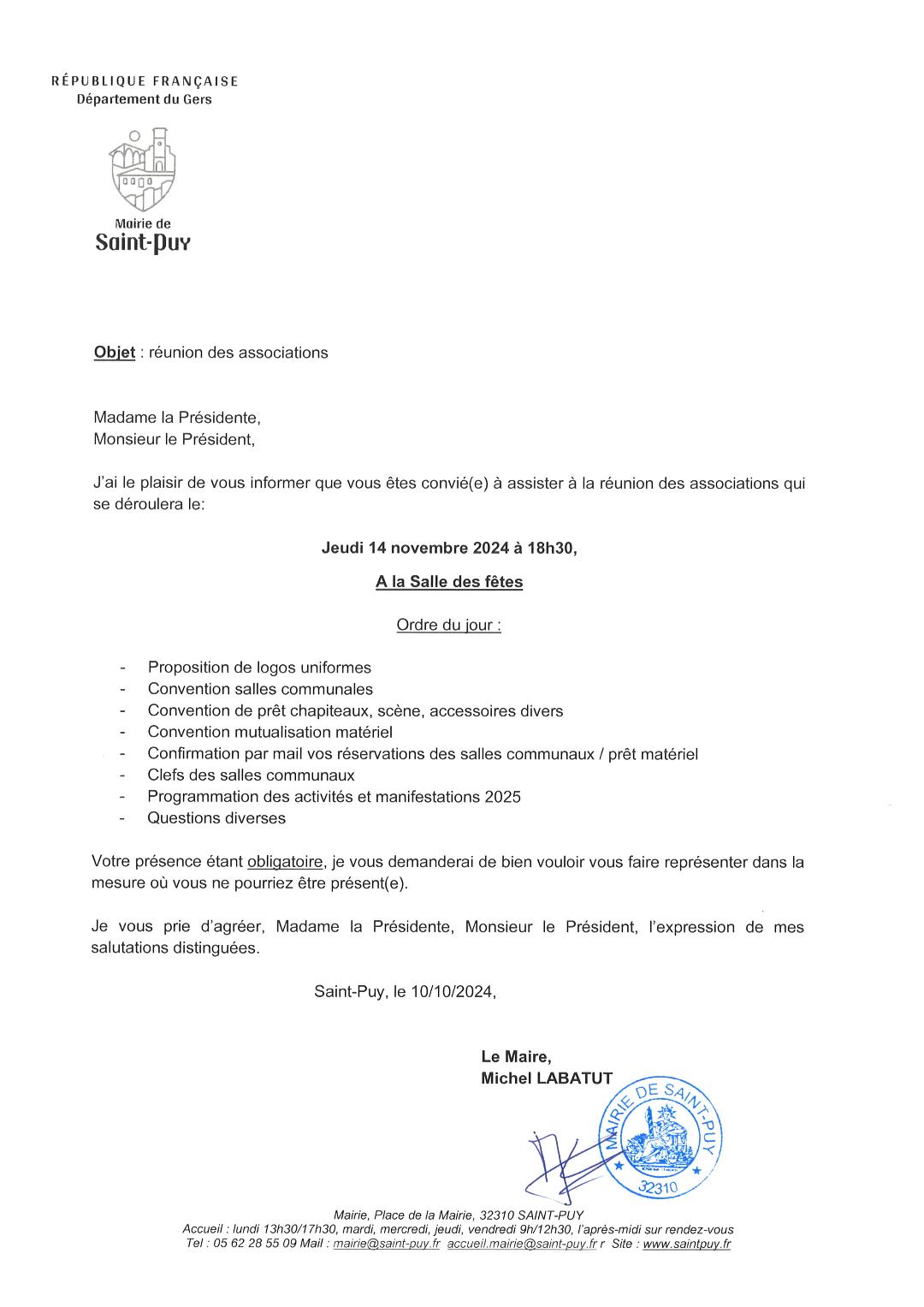 Réunion des associations de la commune