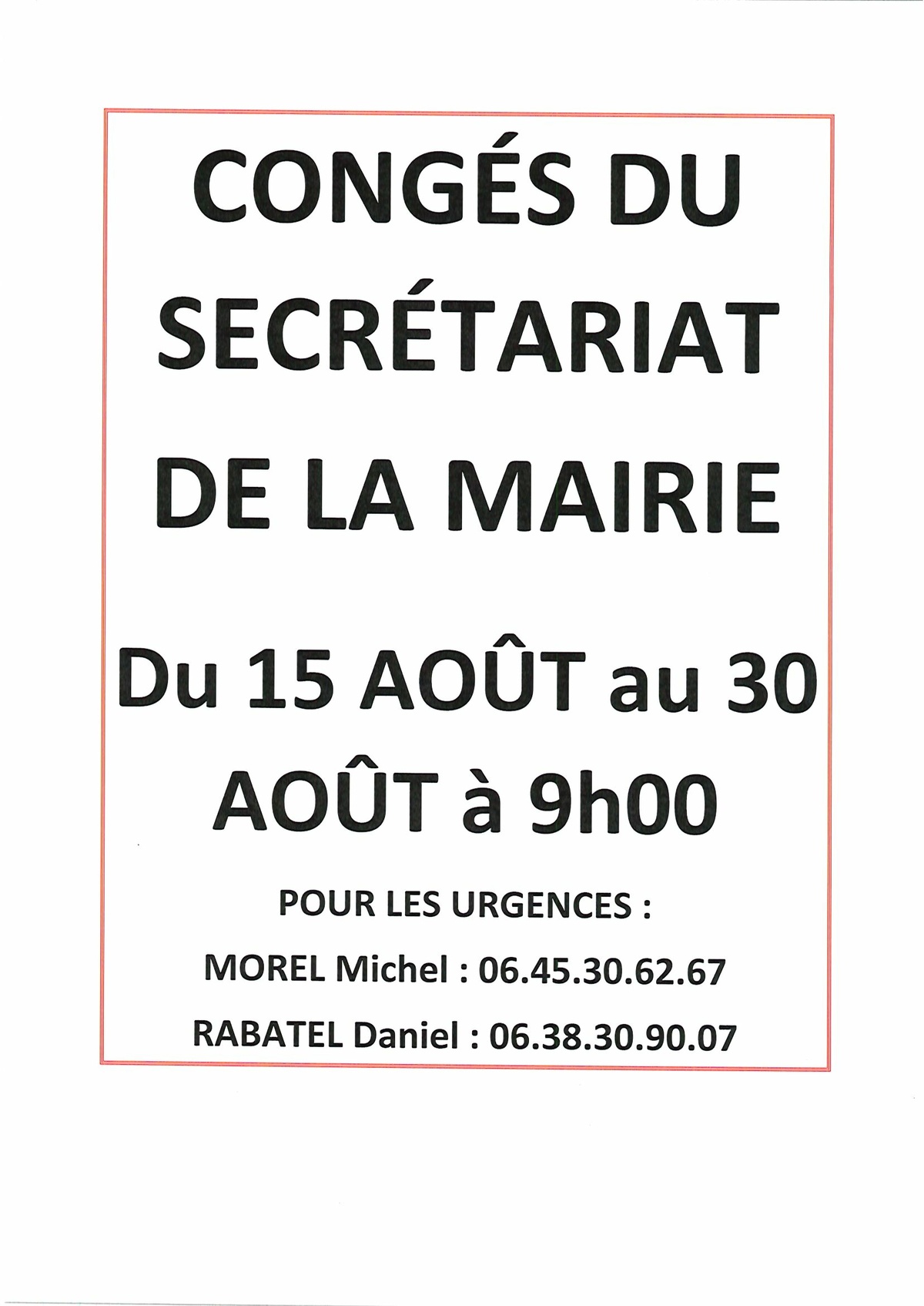 Fermeture estivale - Mairie