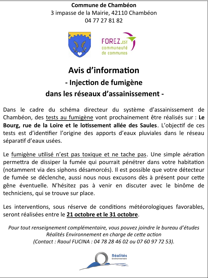 Injection de fumigène dans les réseaux d'assainissement