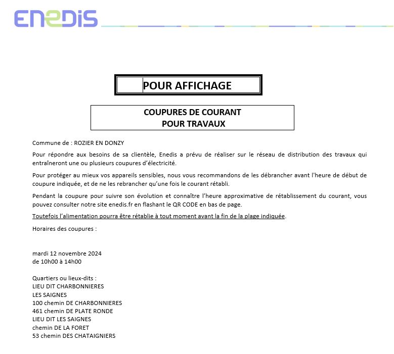 Enedis - Coupures de courant pour travaux