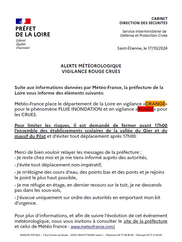 🔴 Vigilance rouge crues / 🌧 Orange pluie et inondations 🟠