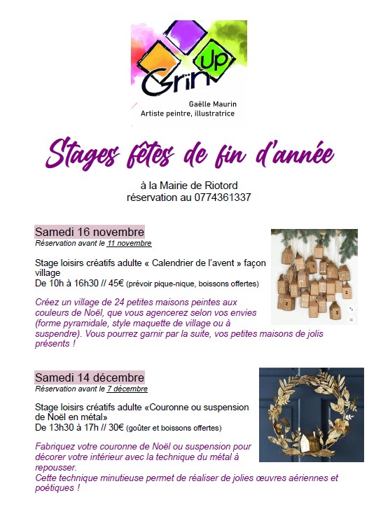 😀🎨Stages d'arts créatifs pour les fêtes de f'in d'année🎄