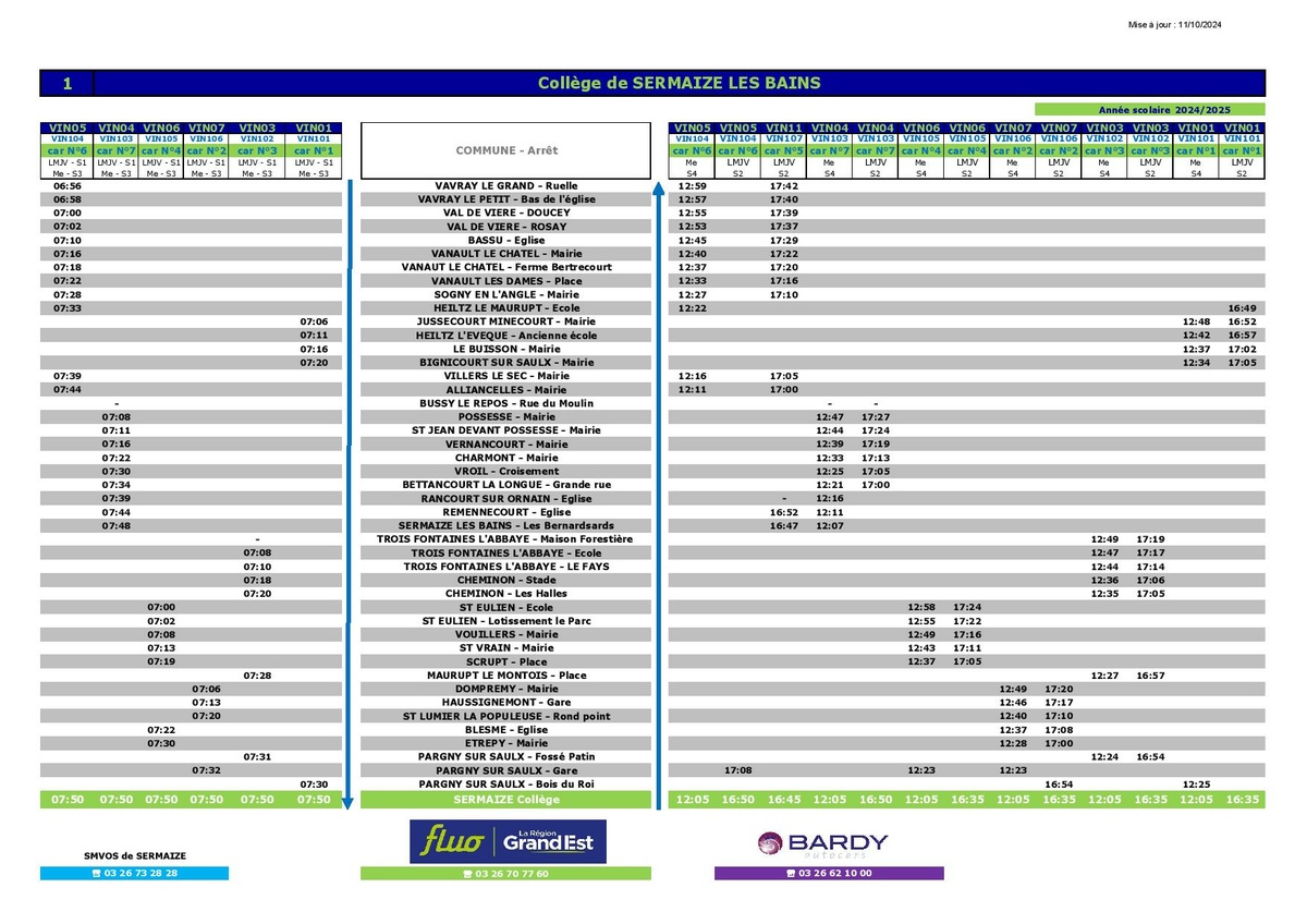 Modification dessertes du collège de Sermaize au 04/11/24