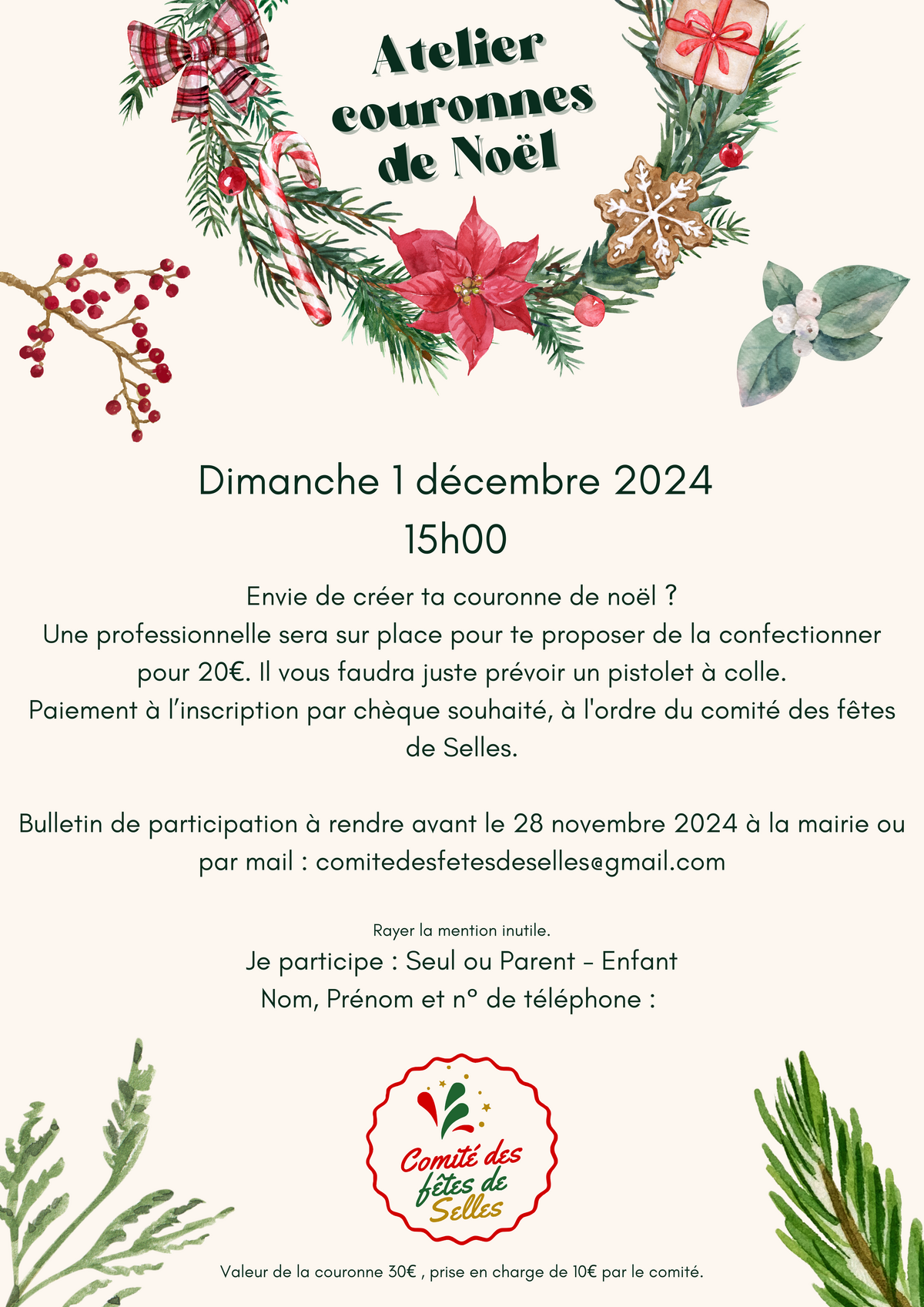 Atelier création couronne de Noël 01/12/2024 #001