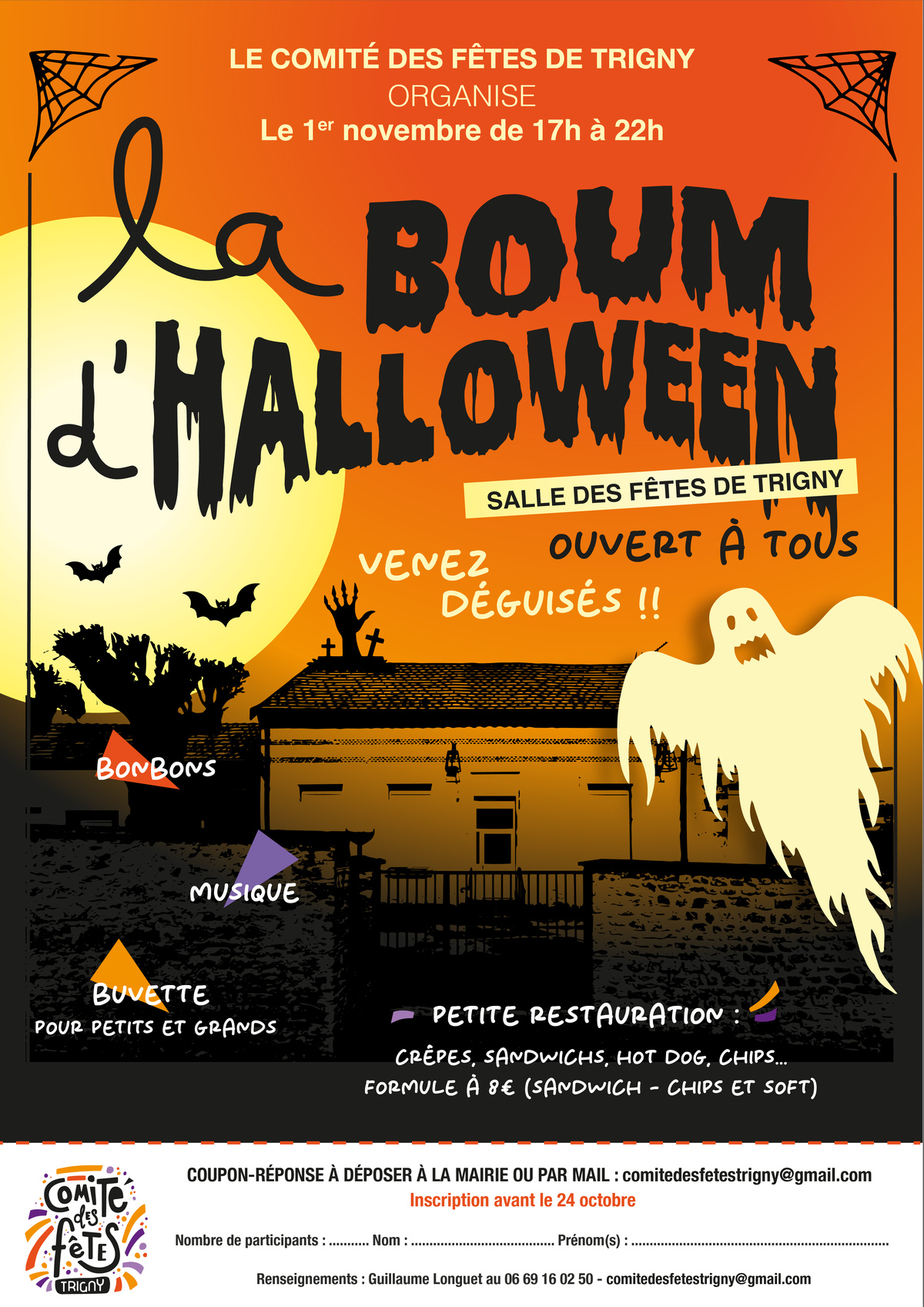 Boum d'Halloween le 1er novembre de 17h à 22h salle des fêtes de Trigny