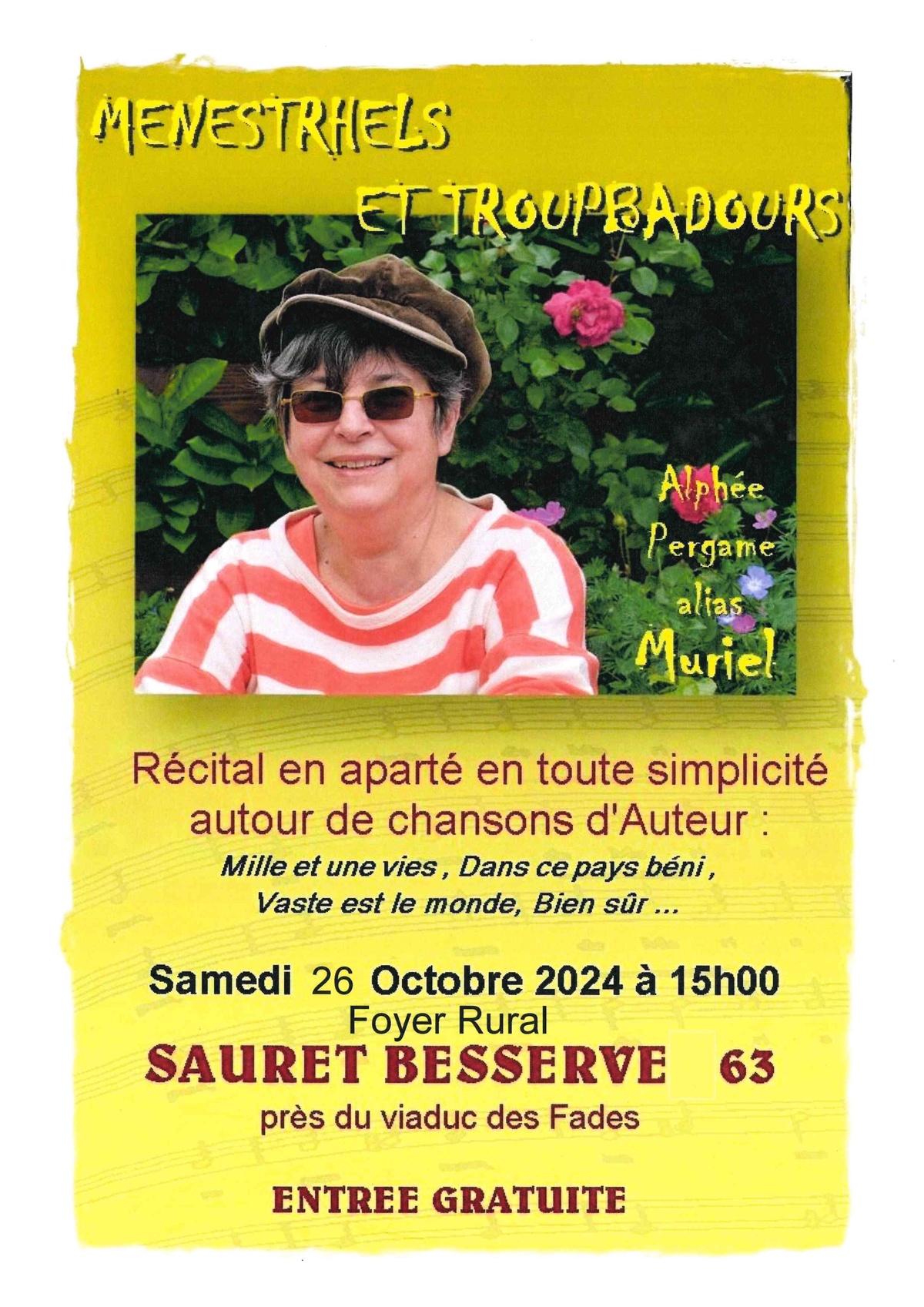 Récital chansons le 26 octobre à Sauret Besserve