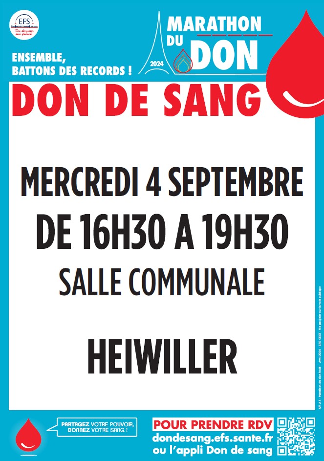 Don du Sang à Heiwiller 16h30-19h30