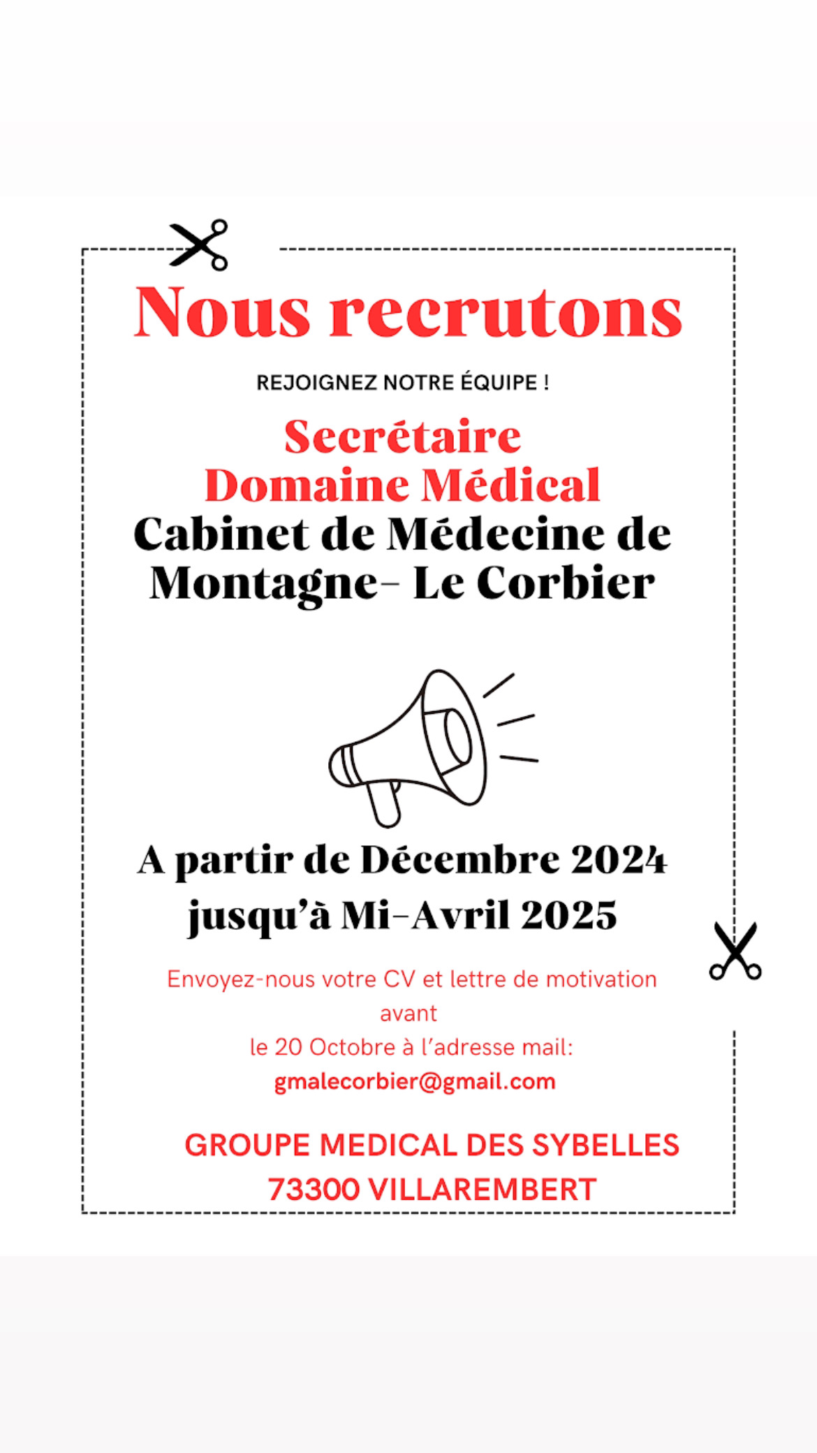 📢 OFFRE D'EMPLOI - CABINET MEDIAL 📢