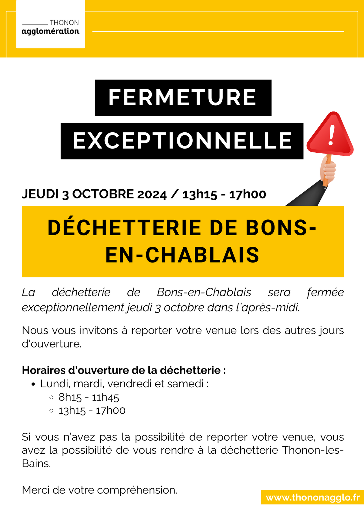 Fermeture exceptionnelle déchetteries Bons et Sciez