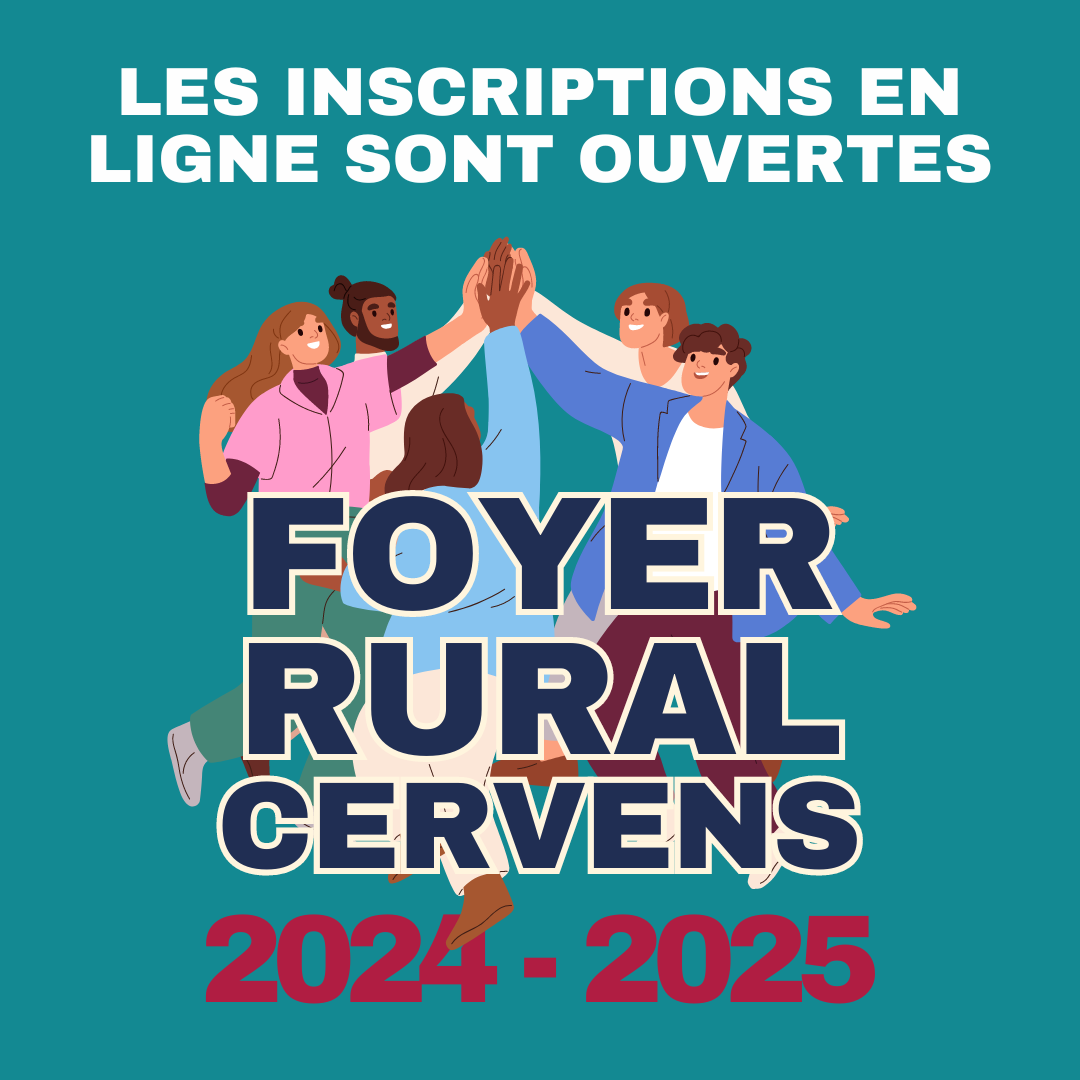 Les inscriptions en ligne sont dès à présent possibles ! Rendez-vous sur le site du Foyer Rural de Cervens * https://www.foyer-rural-cervens.fr * Partagez l'information 😃🥳💙