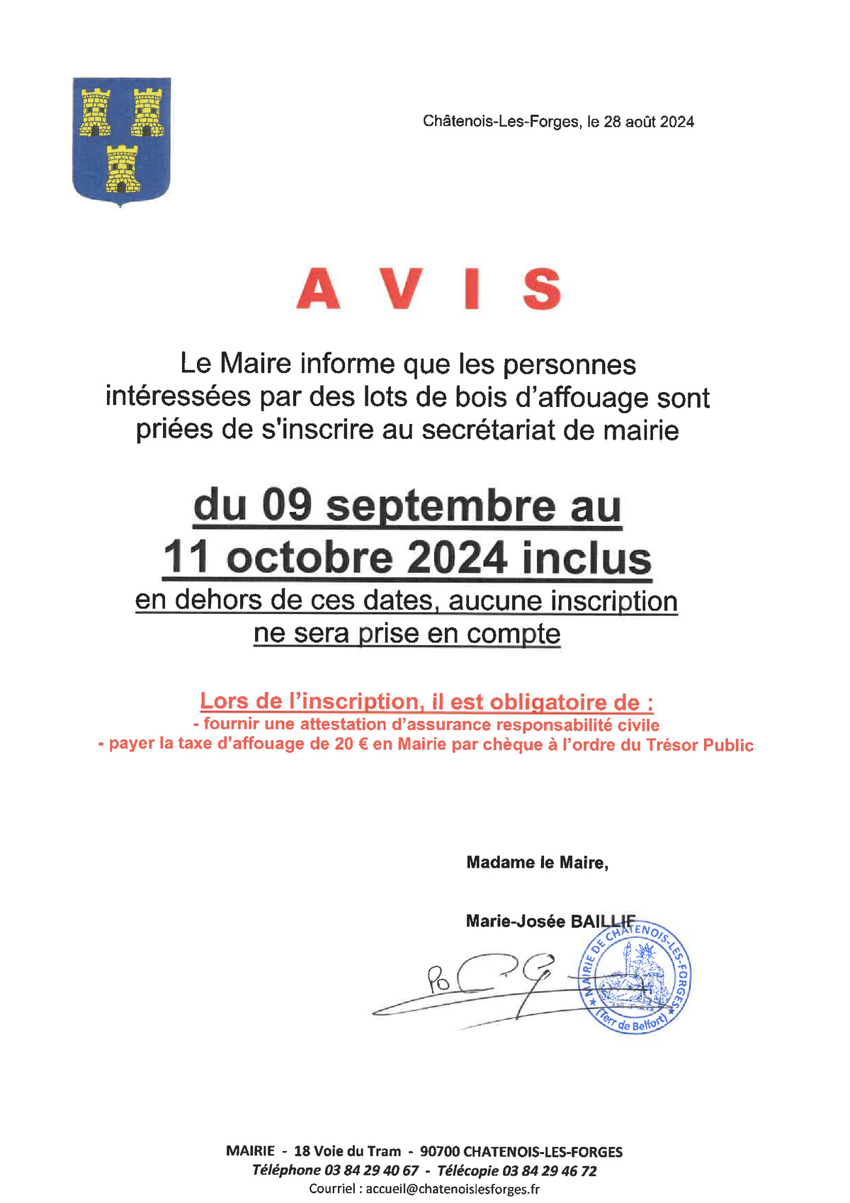 inscriptions AFFOUAGE 2024/2025