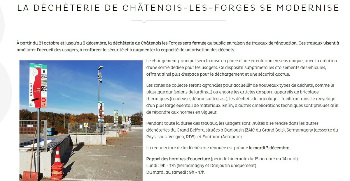 Fermeture de la déchèterie de Châtenois-Les-Forges