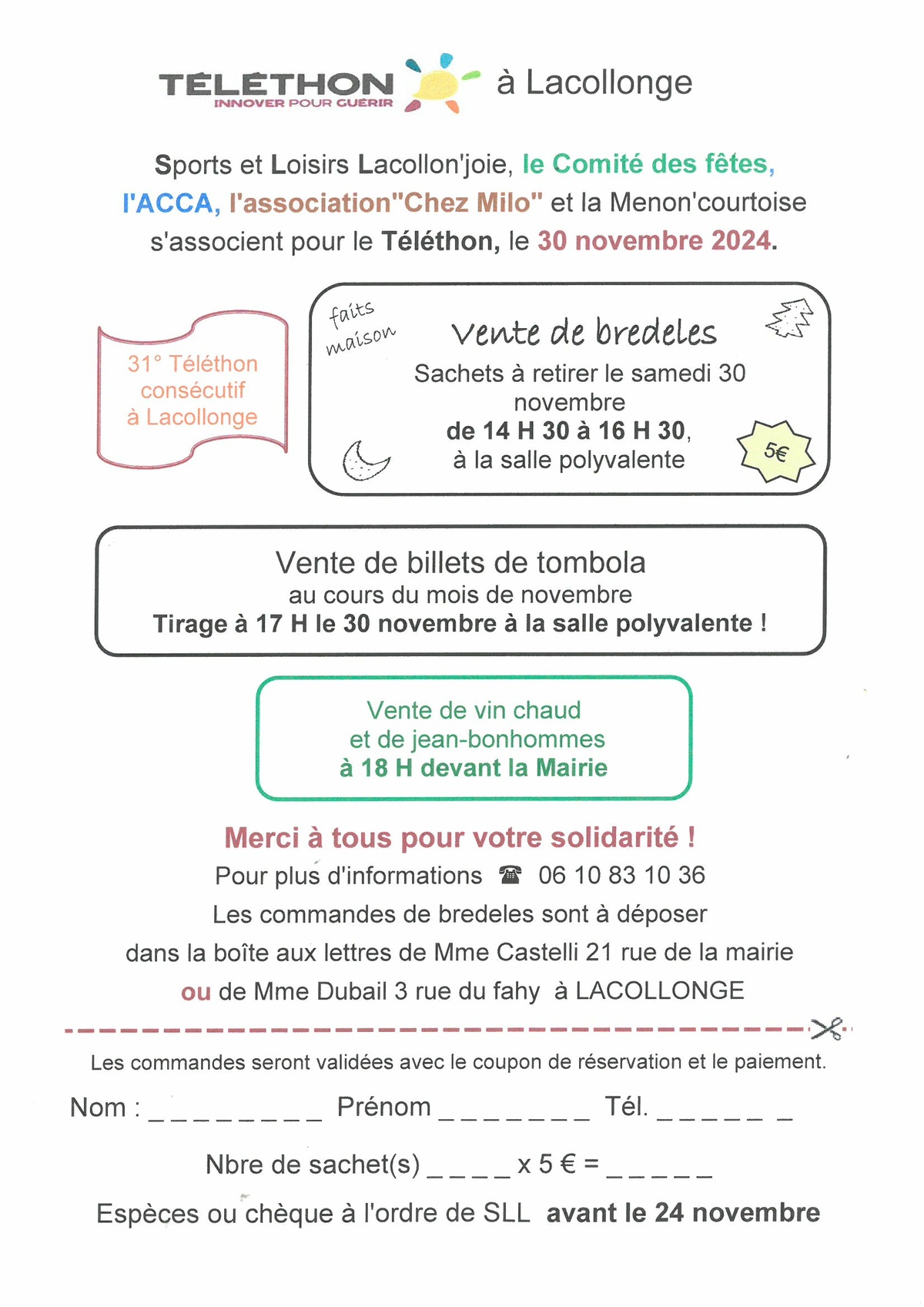 TÉLÉTHON à Lacollonge le 30 novembre