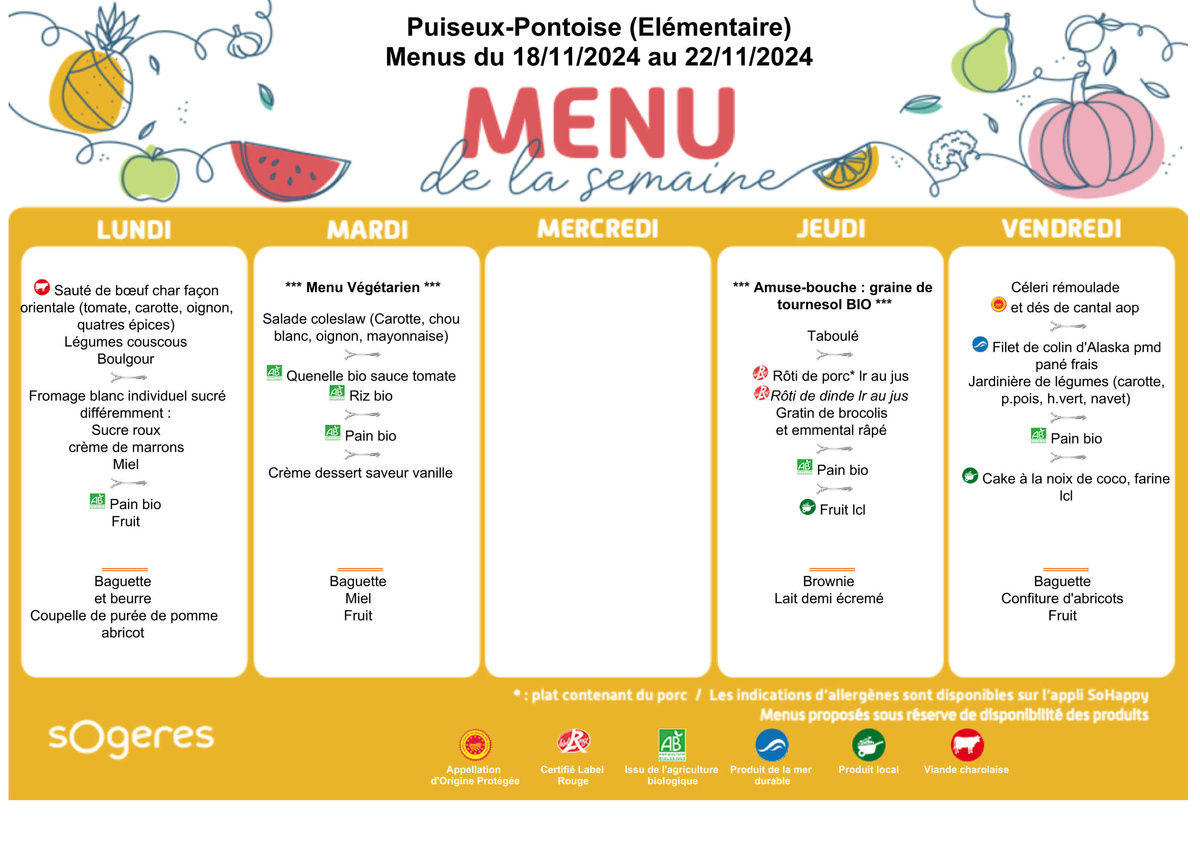 Que vont manger nos enfants cette semaine ?