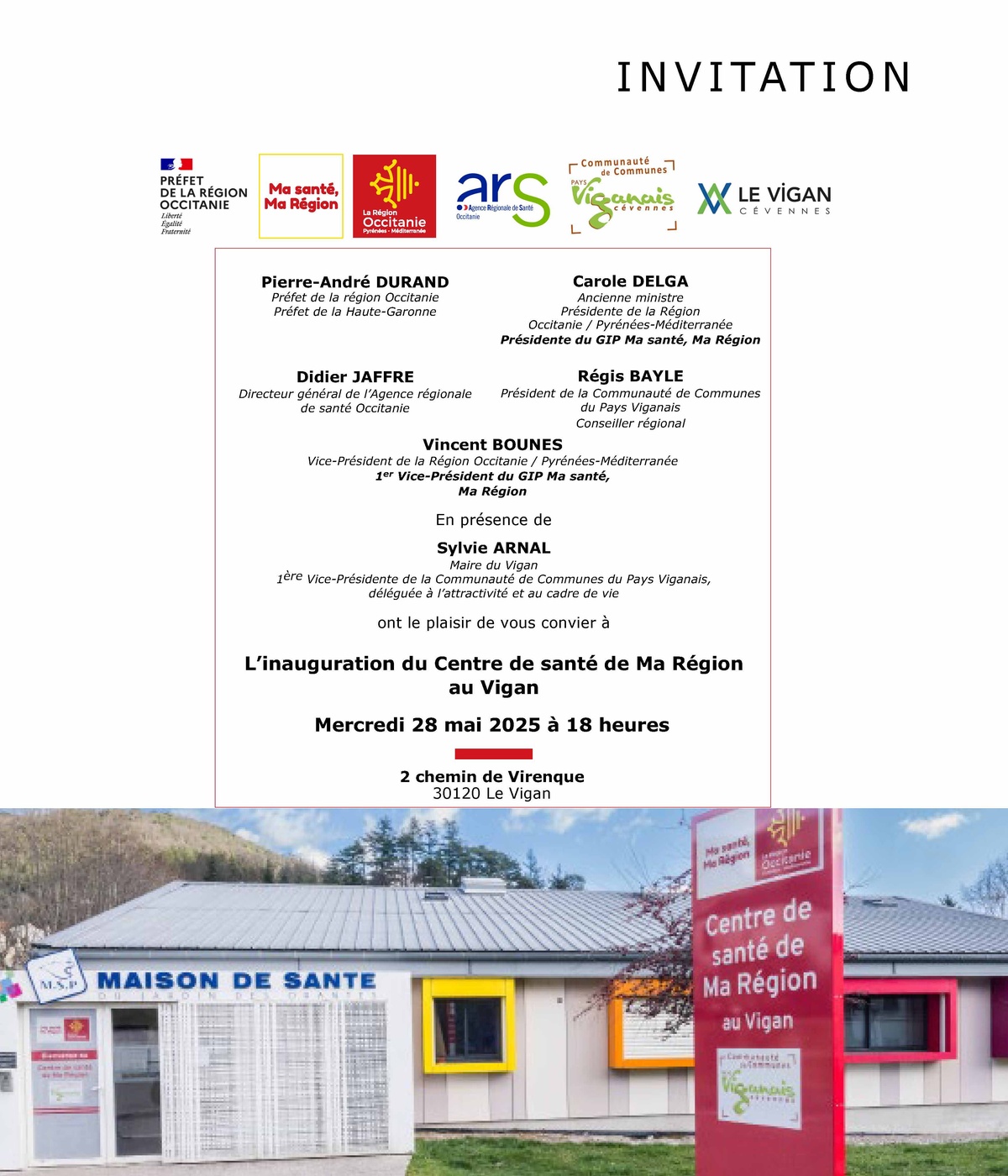 Inauguration Centre de Santé Ma Région au Vigan le mercredi 28 mai à 18h